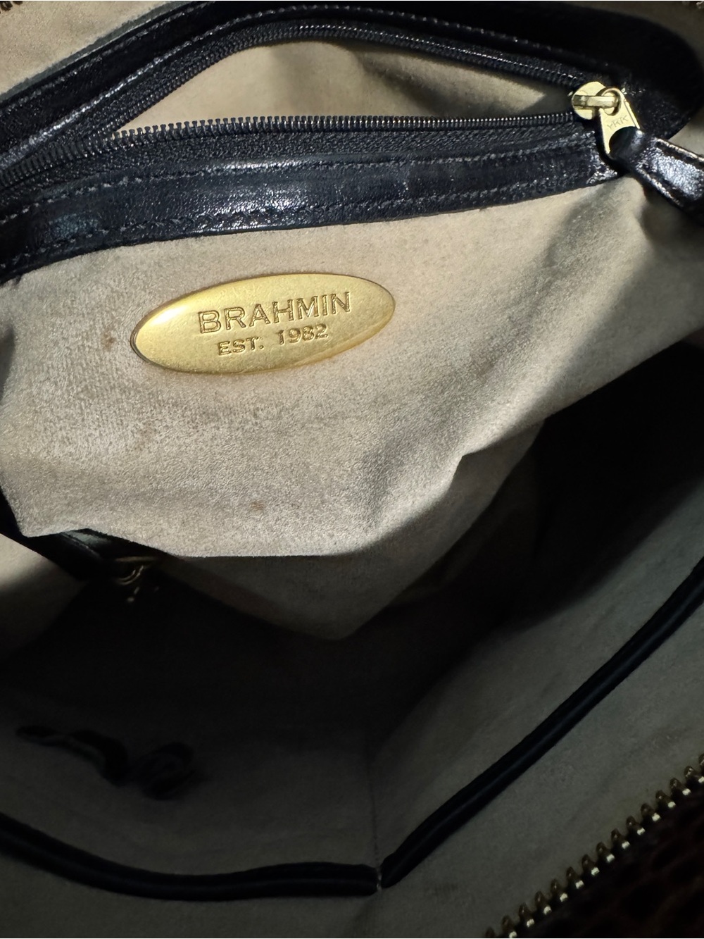 Brahmin Tuscan Collection Tote Shoulder Bag Black Leather Brown Croc Embossed - Picture 16 of 16